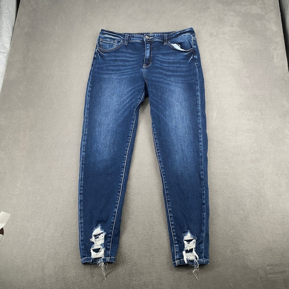 KanCan Signature Mid Rise Ankle Skinny Jeans Distressed Hem Blue VBK1668AT 31